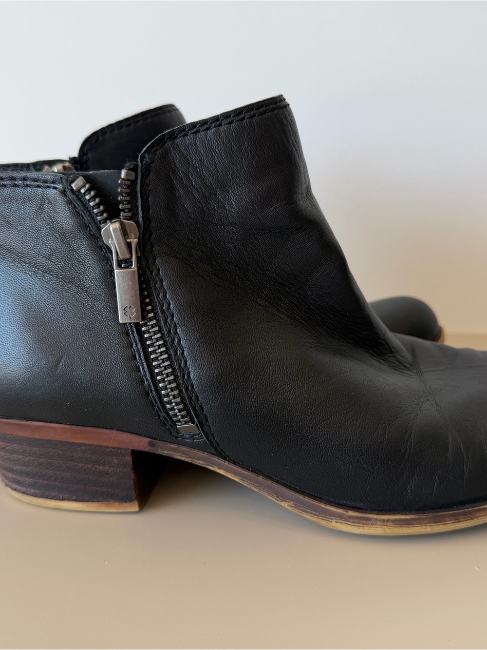 Lucky Brand Black Leather Ankle Booties with Side Zip